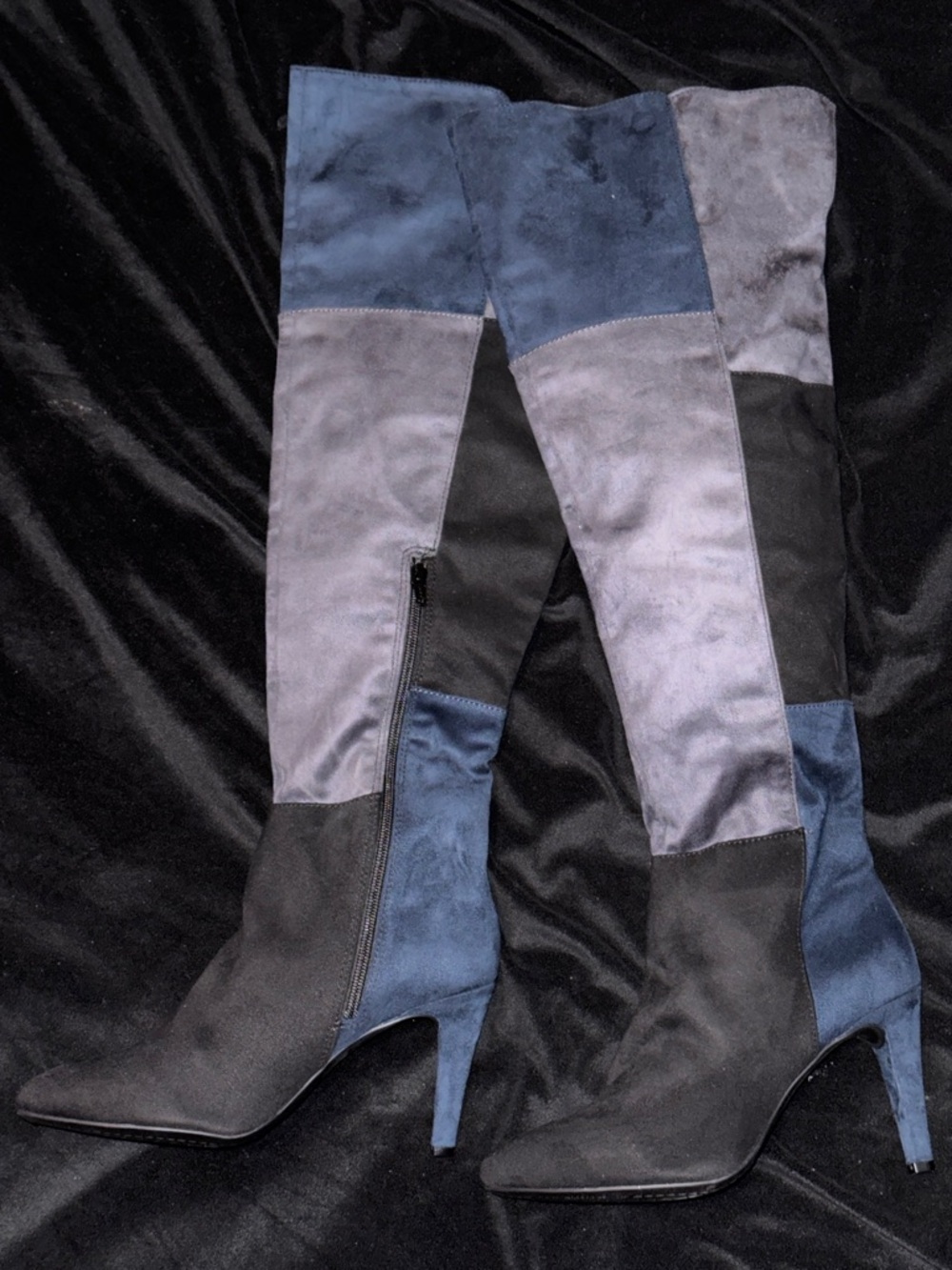 NIB Rialto Caprio Over-the-Knee Boots Multi Suedette Black Navy Gray Size 9 Zip